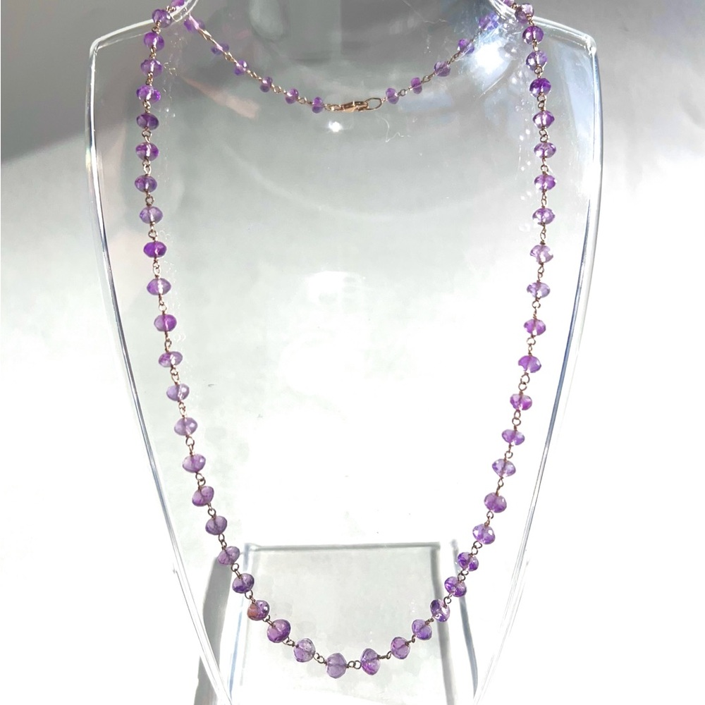 Amethyst Necklace Gold Wire Wrapped Chain - Handmade & NEW